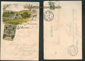 St. Wendel farb-Litho-AK 2 Ansichten 1897 (d5039)
