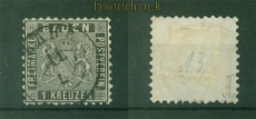 Baden Mi # 13a  gestempelt 1 Kreuzer liniert Zhnung K 10 geprft Seeger (58473)