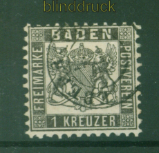 Baden Mi # 17 a  gestempelt 1 Kreuzer Hintergrund wei (58475)