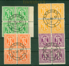 Bi-Zone AM-Post Mi #   3, 4, 5+7 gestempelt im 4er-Block Aachener Stempel(58292)