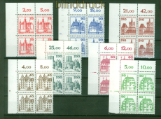 Berlin Mi # 587/90, 611 und 614/15 postfrische Eckrand-4er-Blcke Burgen (58244)