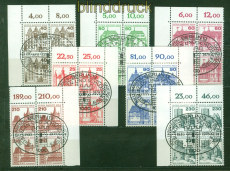 Berlin Mi # 587/90, 611 und 614/15 gestempelte Eckrand-4er-Blcke Burgen (58246)