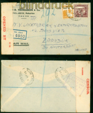 Palestina Auslands-Zensur-R-Brief Tel Aviv 1945 nach Zaandijk  (58189)