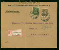 Schweden Mi # 131 A + 132 A MiF Auslands-R-Brief Stockholm 1921 Amsterdam(58195)