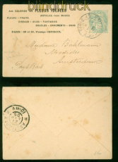 Frankreich GSU U 12 mit Firmenzudruck aus Paris 1905 nach Amsterdam (58170)