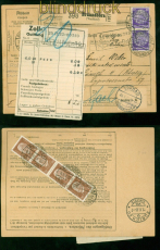 dt. Reich Mi # 420 (4) + 491 (2) MiF Auslands-Paketkarte Brunndbra 1933 (58218)