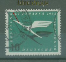 Bund Mi #  206 II gestempelt 10 Pfg. Lufthansa Plattenfehler (58940)
