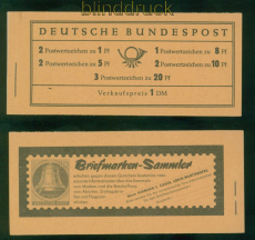 Bund Markenheftchen Mi #   4 Y II postfrisch Heuss liegendes Wasserzeichen(59042