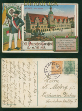 dt. Reich Mi # 85 I auf Litho-AK XII: Deutsches Turnfest Leipzig 1913 SSt.(59333