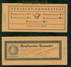 Bund Markenheftchen Mi #   4 Y II postfrisch Heuss liegendes Wasserzeichen(59044