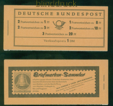 Bund Markenheftchen Mi #   4 Y II postfrisch Heuss liegendes Wasserzeichen(59046