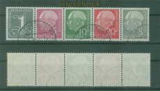Bund Mi #  179 Y/285 Y II gestempelt Heuss lgd. Wasserzeichen 5er-Streifen(59370