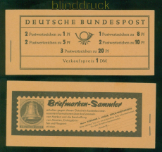 Bund Markenheftchen Mi #   4 Y II postfrisch Heuss liegendes Wasserzeichen(59049