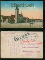 Danzig farb-AK Hauptbahnhof Feldpost 1916 Zur�ck-Vermerk (d10477)