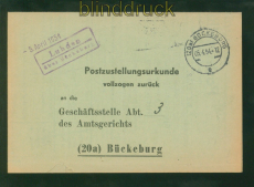 Bund Landpoststempel Luhden �ber B�ckeburg 5.4.1954 Zustellungsurkeunde (59010)