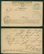 Bayern GSK P  1 blauer Segmentstempel Grosskarlbach Sem # 12 b nach Mainz(58944)