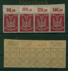 dt. Reich Mi # 216 PF I ungebraucht mit Falz 4er-Streifen Oberrand (59693)
