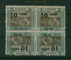 Saargebiet Mi #  72 A Kdr. III (2) mit AF II postfrisch 4er-Block Kehrdru(59683)