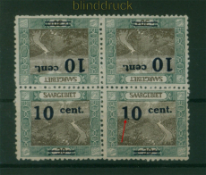 Saargebiet Mi #  72 A Kdr. IV (2) mit AF II postfrisch 4er-Block Kehrdruck(59683