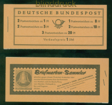 Bund Markenheftchen Mi #   4 Y II postfrisch Heuss liegendes Wasserzeichen(59052