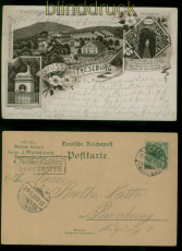 dt. Reich Postbriefkasten Rosstrappe Litho-AK Treseburg 1897 nach Bernburg(59880