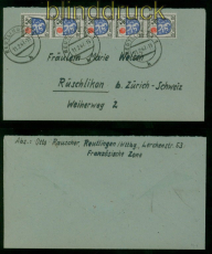 franz. Zone Mi #  7 (5) MeF Auslandsbrief Reutlingen 1947 nach R�schlikon(59899)