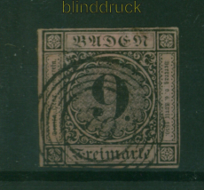 Baden Mi #  4 gestempelt 9 Kreuzer Nummernstempel 79 (60004)