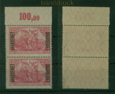 Saargebiet Mi #  43 b (2) postfrisch senkrechtes Oberrandpaar gepr�ft Burger(60073