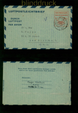 Bund Luftpostleichtbrief LF 6 b gestempelt 1953 in die USA (60043)