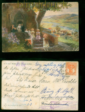 dt. Reich Postkarte Herzberg 1917 nach Wittenberg Weiterleitung nach Burg(57746)