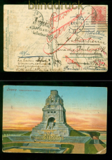 dt. Reich farb-AK Leipzig 1912 nach Frankreich diverse Weiterleitungen (57764)