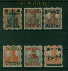 Danzig Mi #  26 I / 31 I postfrisch Aufdruckmarken grauen Netzunterdruck (60309)