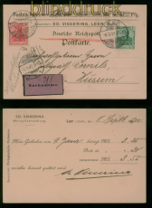 dt. Reich Mi #  70 + 71 MiF auf Nachnahme-Postkarte Leer 8.9.1902 n Husum(60568)