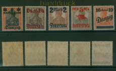 Danzig Mi #  41 II, 42 II, 43 II, 45 II und 46 II postfrisch Aufdruckmarken (60316)