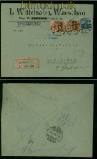 dt. Reich Post in Polen Mi # 9 (2) + 13 MiF R-Brief Warschau 9.11.1918 (60279)