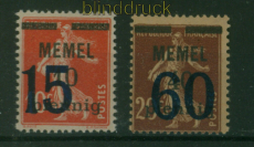 Memel Mi #  34/35 postfrisch Aufdrucksatz auf franz�sischen Marken (60404)