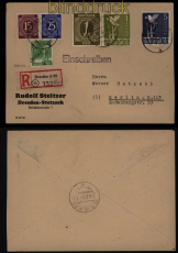SBZ MI # 169 II MiF mit 962 u.a. auf R-Brief 10fach Dresden 30.6.1948 (51900)