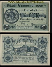 Emmendingen 5 Mark Notgeld 1918 kassenfrisch (30629)