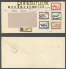 sterreich Mi # 785/89 mit Tagesstempel auf Firmen-R-Brief Feldkirch 25.10.1946 (44303)