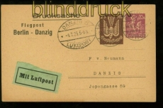 dt. Reich Privat-GSK PP 73 A2/02 Berlin Luftpost 30.6.1923 nach Danzig (40183)