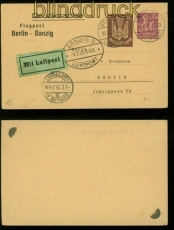 dt. Reich Privat-GSK PP 73 A2/02 Berlin Luftpost 30.6.1923 nach Danzig (40186)