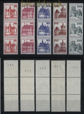 Berlin Mi # 587/90 und 611 postfrisch Burgen & Schlsser 5 verschiedene 3er-Streifen mit Numm(28098)