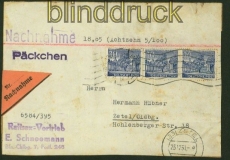 Berlin Mi #  51 waagerechter 3er-Streifen auf NN-Pckchenadresse (34612)