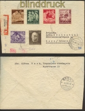 dt. Reich Mi # 834, 864 + 869/72 Auslands-Zensur-R-Brief (23422)