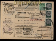 Deutsches Reich Auslands-Paketkarte Teningen 1937 nach Belgien (27961)