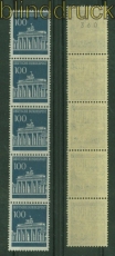 Bund Mi #  510 R postfrisch 100 Pfg. Brandenburger Tor 5er-Streifen mit Nummer (35021)