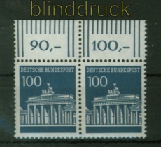 Bund Mi #  510 postfrisch 100 Pfg. Brandenburger Tor waagerechtes Paar Oberrand Walze (41551)