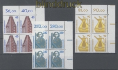 Bund Mi # 1379/81 postfrisch Sehenswrdigkeiten 4er-Blcke Eckrand oben rechts (42947)