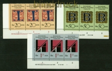 DDR Mi # 3245/47 DV postfrisch Buchkunst-Ausstellung Druckvermerk (34670)