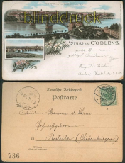 Coblenz Koblenz farb-Litho-AK Eisenbahnbrcke 1896 (d4729)